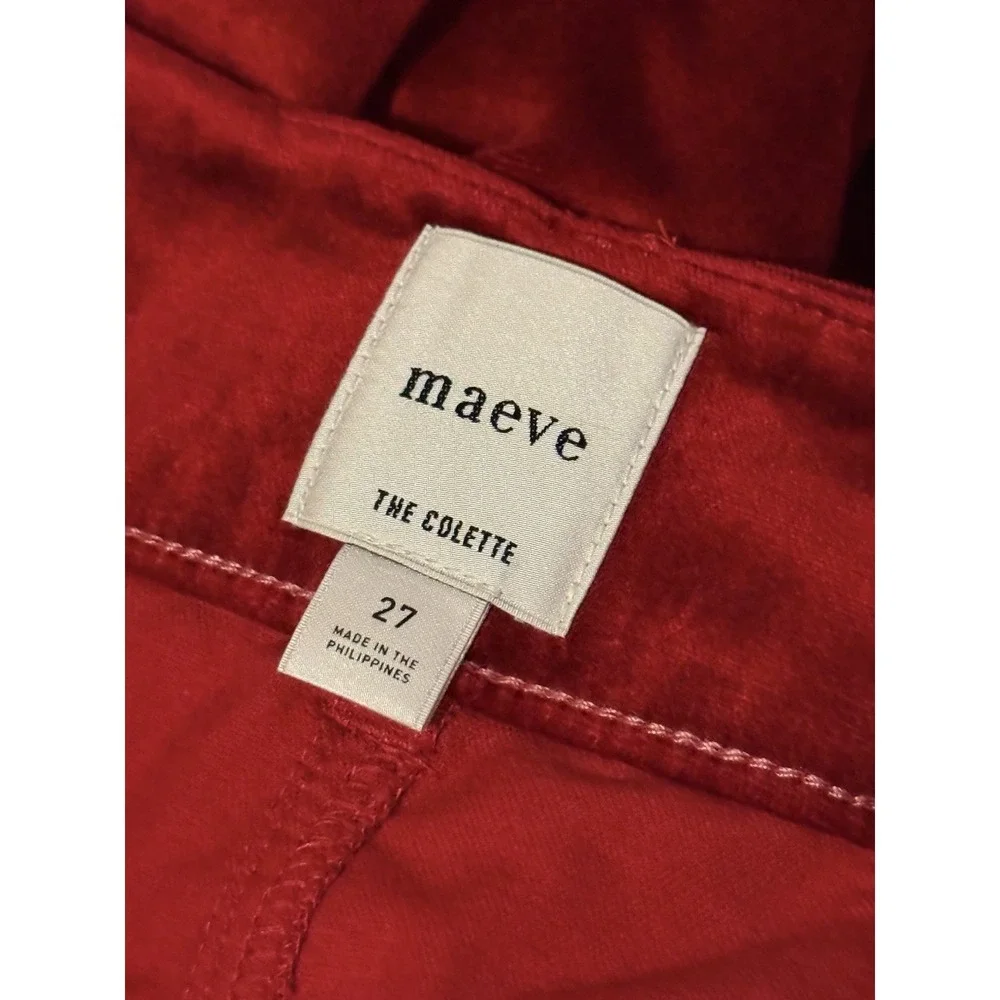 MAEVE NWT The Colette Velvet Crop Wide-Leg Pants Women Size 27 Red Anthropologie - Picture 4 of 8